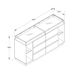 Devon 6-Drawer Dresser with LED Lights and Glass Top, Eden Ash - Eden Ash - 6 Drawer