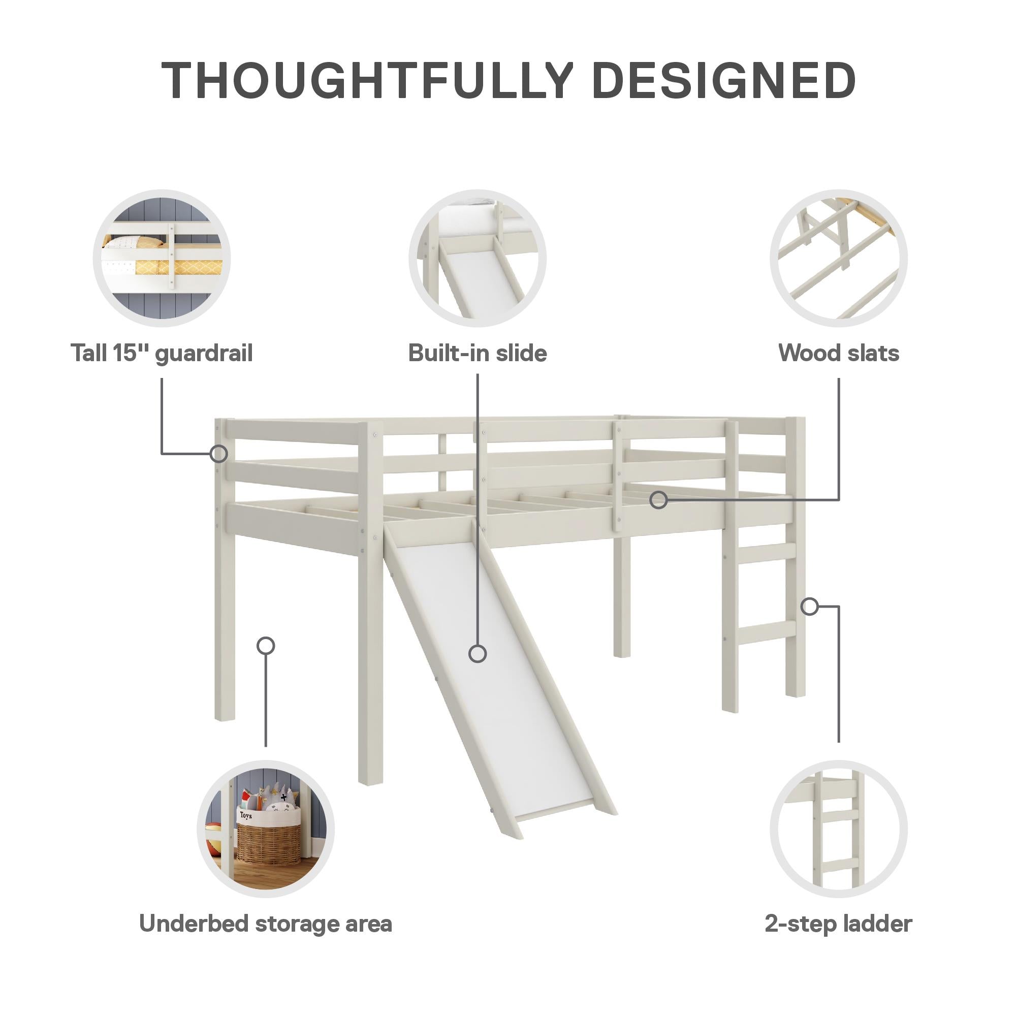 DHP Milton Kids' Low Loft Bed with Slide - White - Twin
