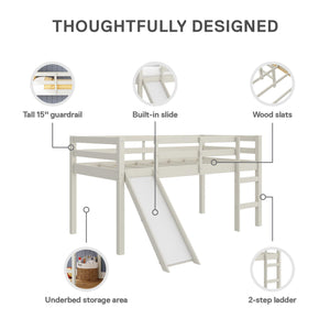 DHP Milton Kids' Low Loft Bed with Slide - White - Twin