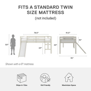DHP Milton Kids' Low Loft Bed with Slide - White - Twin