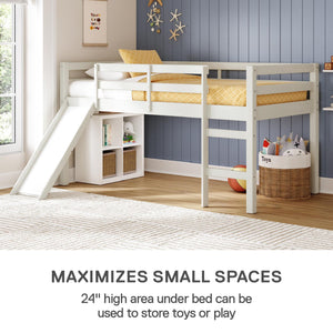 DHP Milton Kids' Low Loft Bed with Slide - White - Twin
