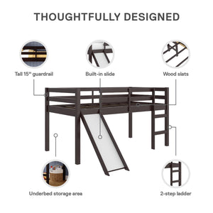 DHP Milton Kids' Low Loft Bed with Slide - Brown - Twin