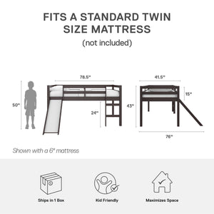 DHP Milton Kids' Low Loft Bed with Slide - Brown - Twin