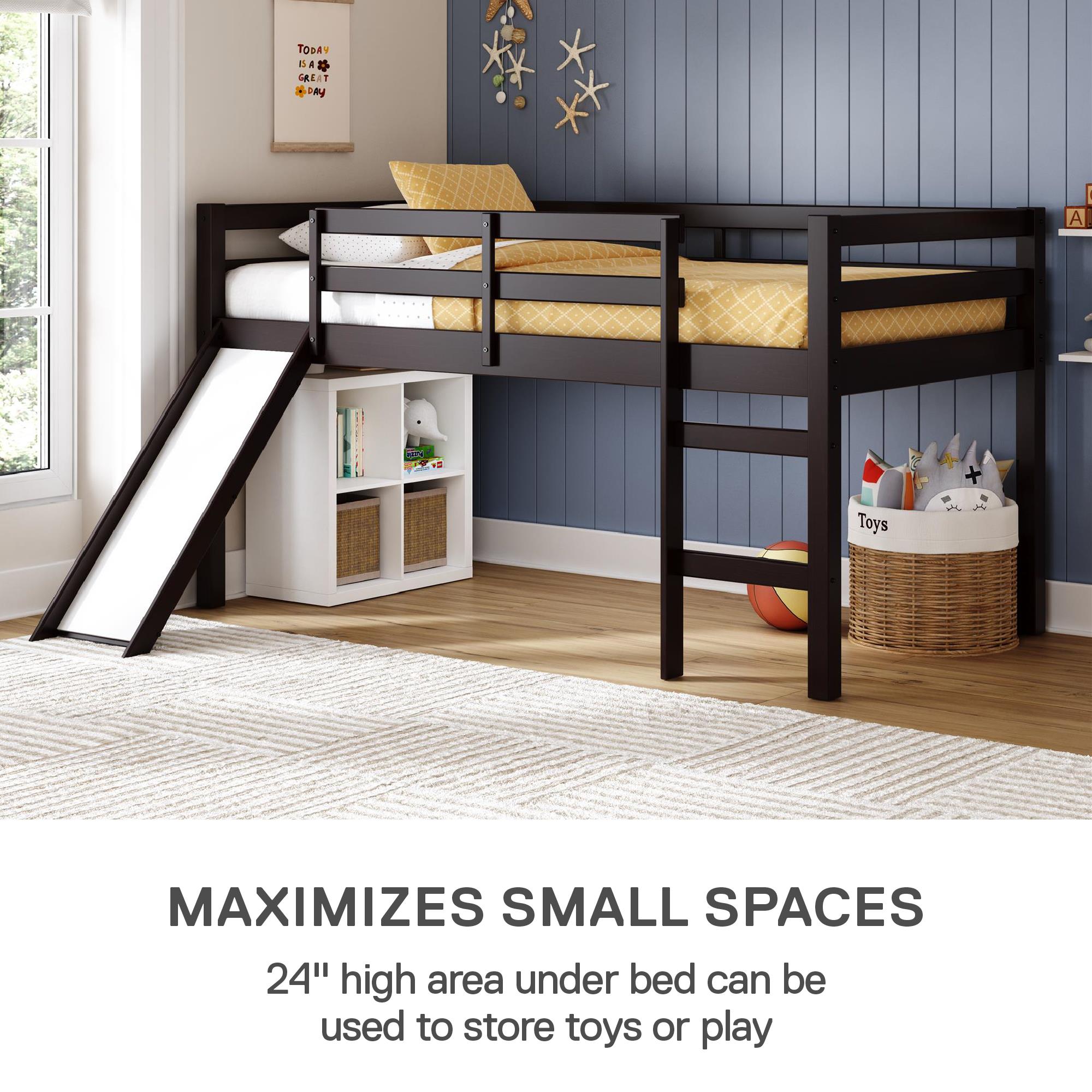DHP Milton Kids' Low Loft Bed with Slide - Brown - Twin