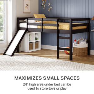 DHP Milton Kids' Low Loft Bed with Slide - Brown - Twin