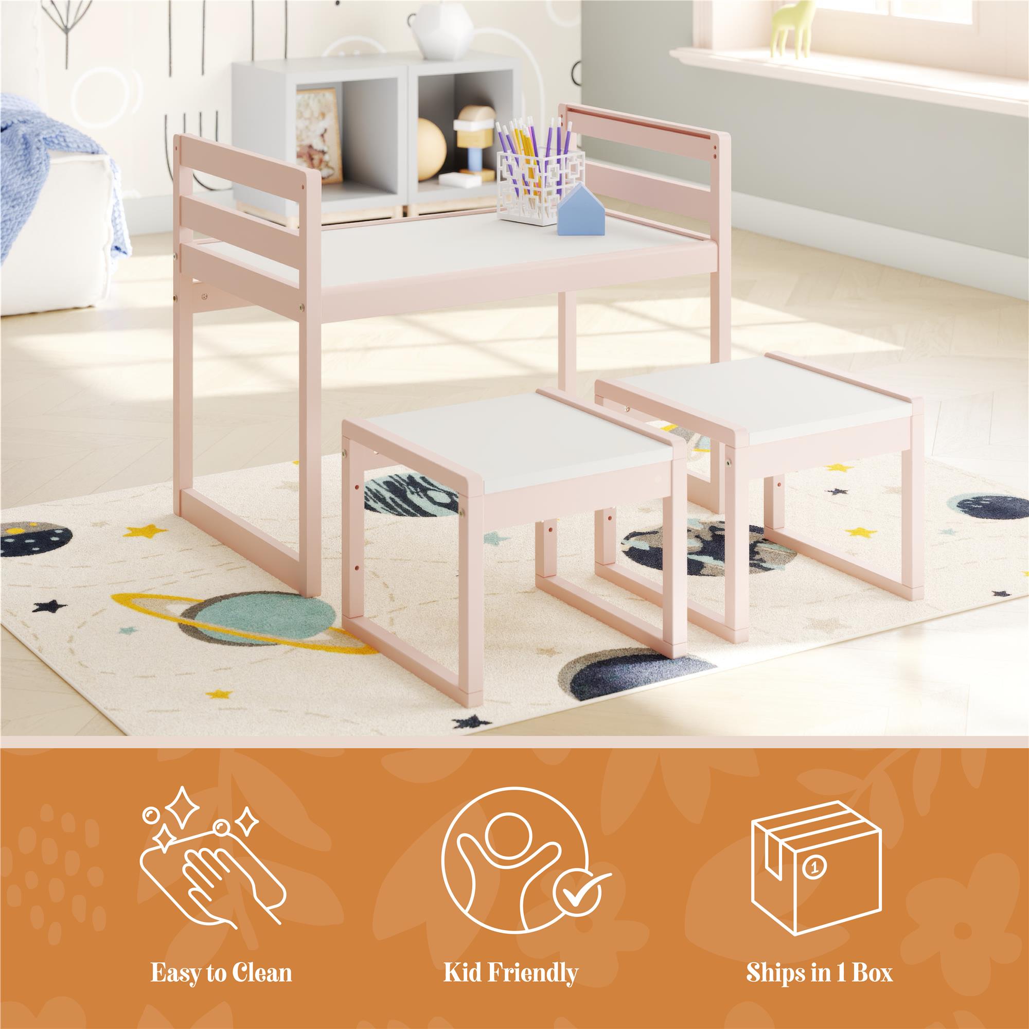 Max & Finn Signy 3-Piece Kids Activity Table Set - Pale Pink