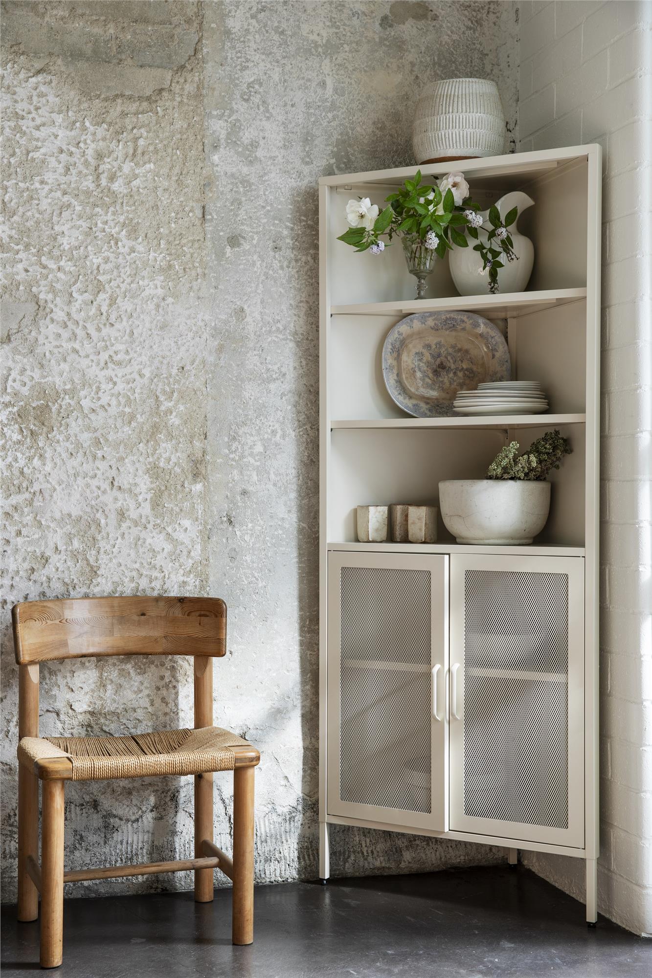 Novogratz Channing Corner Storage Cabinet with 2 Doors - Parchment