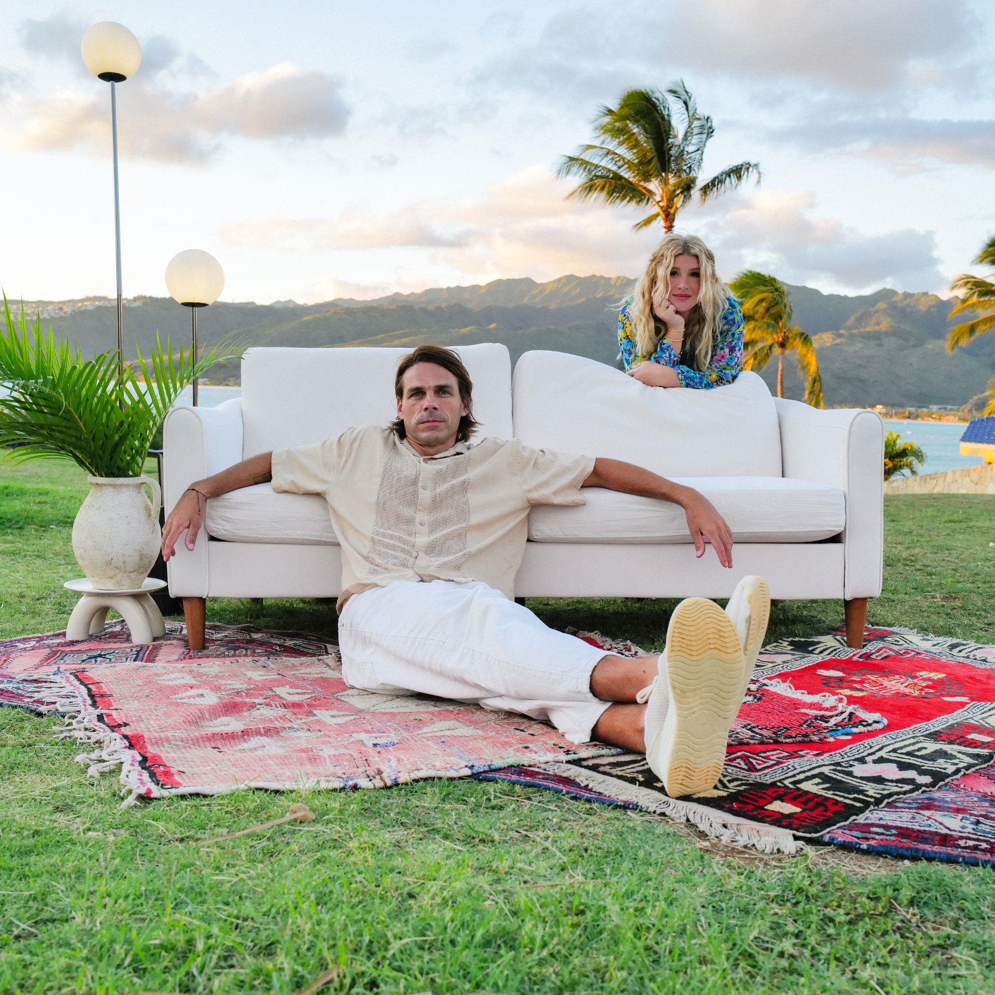 Mr. Kate Moon 73.5" Upholstered Sofa with Curved Back  - Ivory - 3-Seater