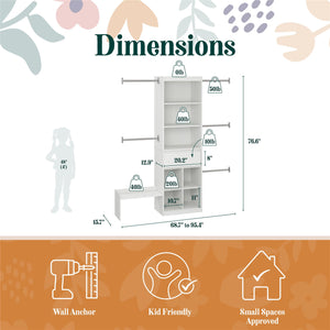 Max & Finn Grow with Me Adjustable Closet Organizer - White