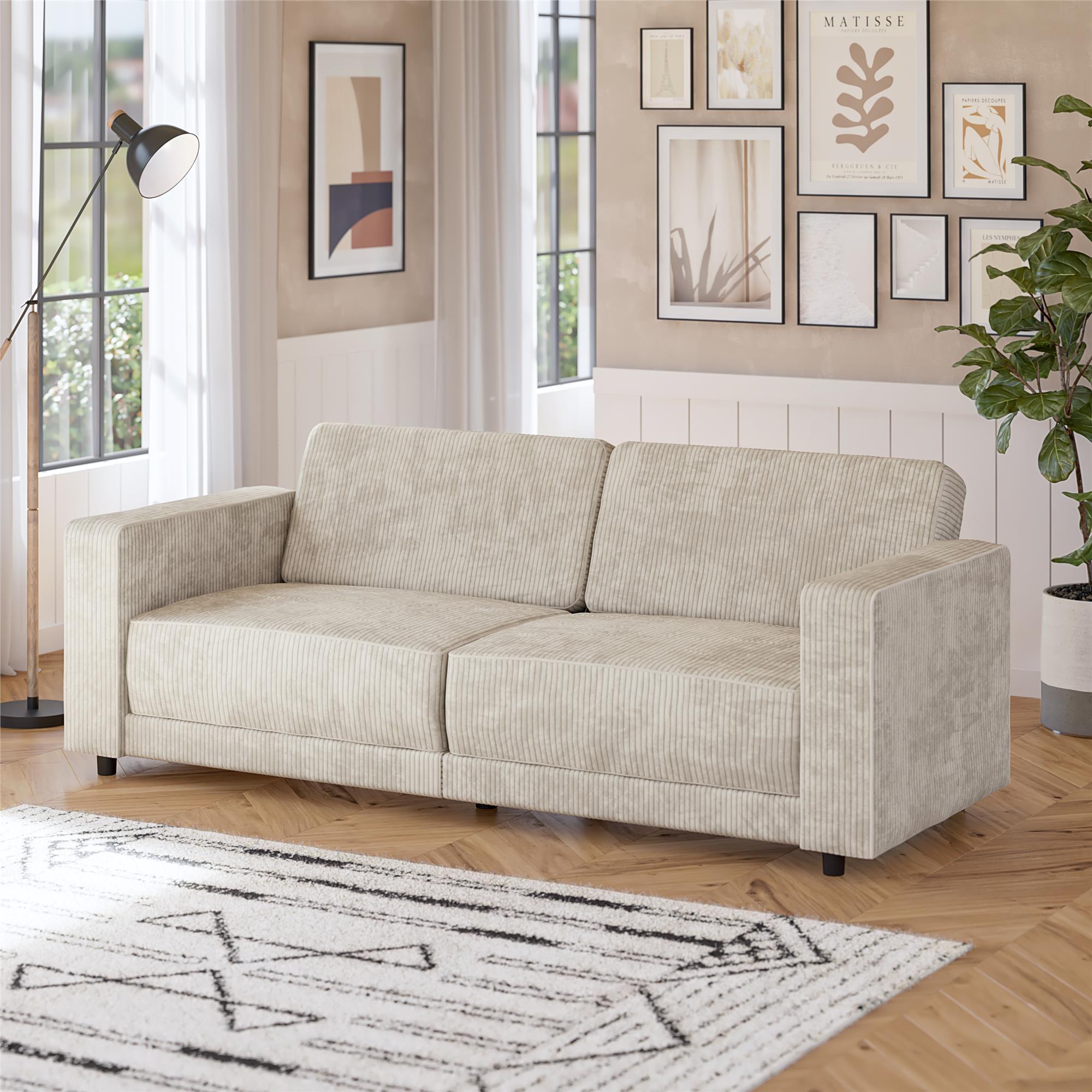 RealRooms Allie Corduroy 82" Futon Sofa Bed, Ivory - Ivory Corduroy - 3-Seater