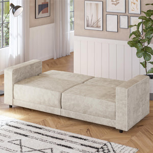 RealRooms Allie Corduroy 82" Futon Sofa Bed, Ivory - Ivory Corduroy - 3-Seater