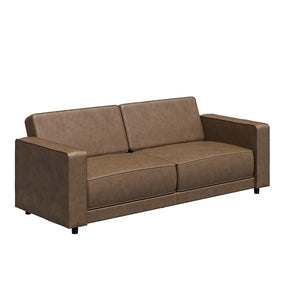 RealRooms Allie Faux Leather 82" Futon Sofa Bed, Brown - Brown Faux Leather - 3-Seater