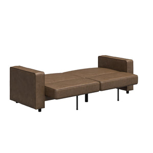 RealRooms Allie Faux Leather 82" Futon Sofa Bed, Brown - Brown Faux Leather - 3-Seater
