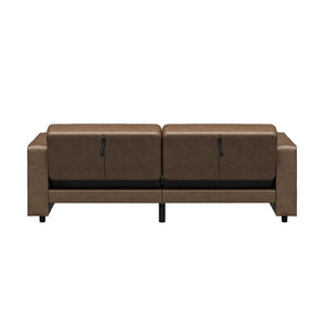RealRooms Allie Faux Leather 82" Futon Sofa Bed, Brown - Brown Faux Leather - 3-Seater