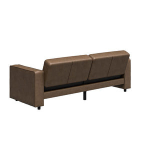 RealRooms Allie Faux Leather 82" Futon Sofa Bed, Brown - Brown Faux Leather - 3-Seater
