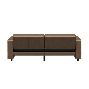 RealRooms Allie Faux Leather 82" Futon Sofa Bed, Brown - Brown Faux Leather - 3-Seater