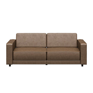RealRooms Allie Faux Leather 82" Futon Sofa Bed, Brown - Brown Faux Leather - 3-Seater