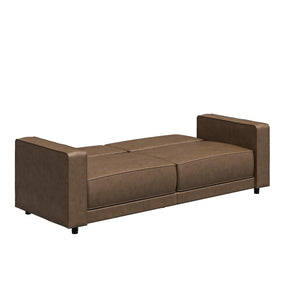 RealRooms Allie Faux Leather 82" Futon Sofa Bed, Brown - Brown Faux Leather - 3-Seater