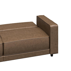 RealRooms Allie Faux Leather 82" Futon Sofa Bed, Brown - Brown Faux Leather - 3-Seater