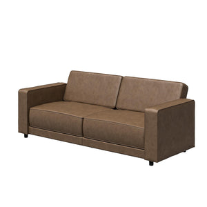 RealRooms Allie Faux Leather 82" Futon Sofa Bed, Brown - Brown Faux Leather - 3-Seater