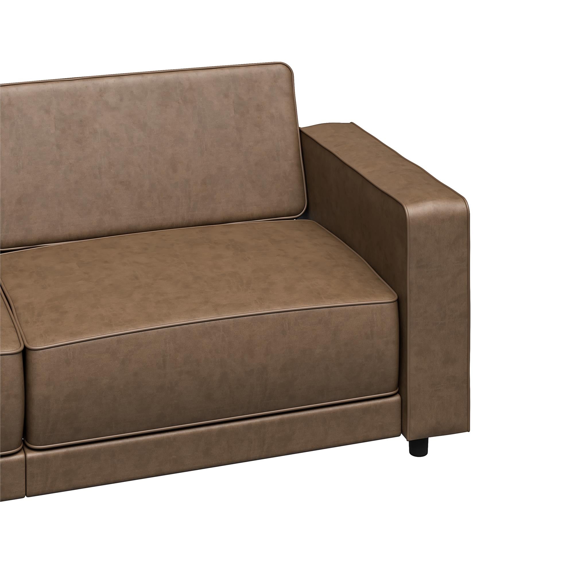 RealRooms Allie Faux Leather 82" Futon Sofa Bed, Brown - Brown Faux Leather - 3-Seater