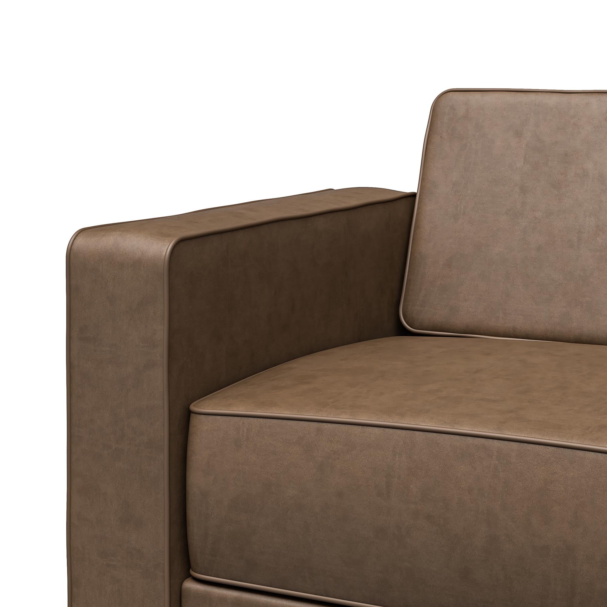RealRooms Allie Faux Leather 82" Futon Sofa Bed, Brown - Brown Faux Leather - 3-Seater