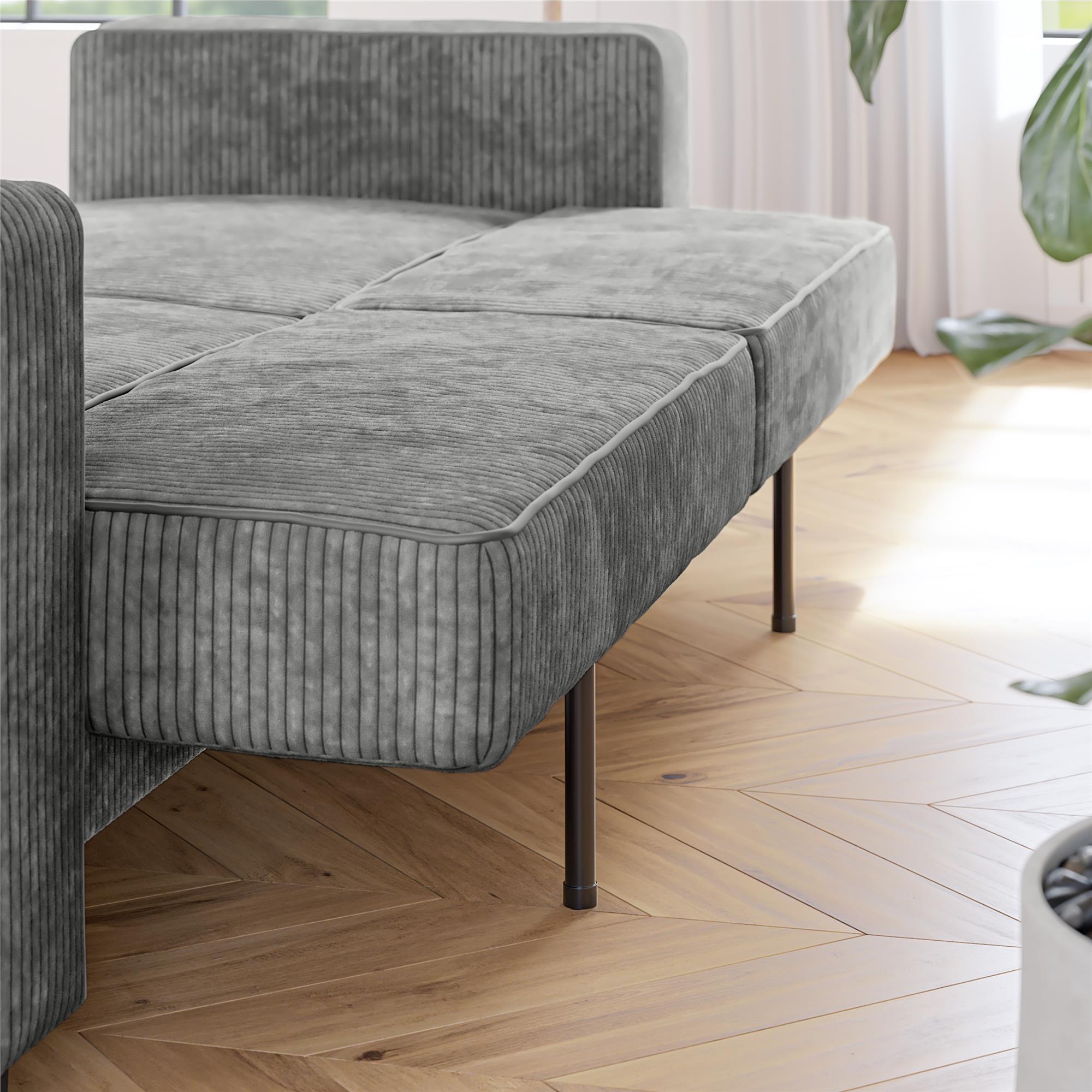 RealRooms Allie Corduroy 82" Futon Sofa Bed, Gray - Gray Corduroy - 3-Seater