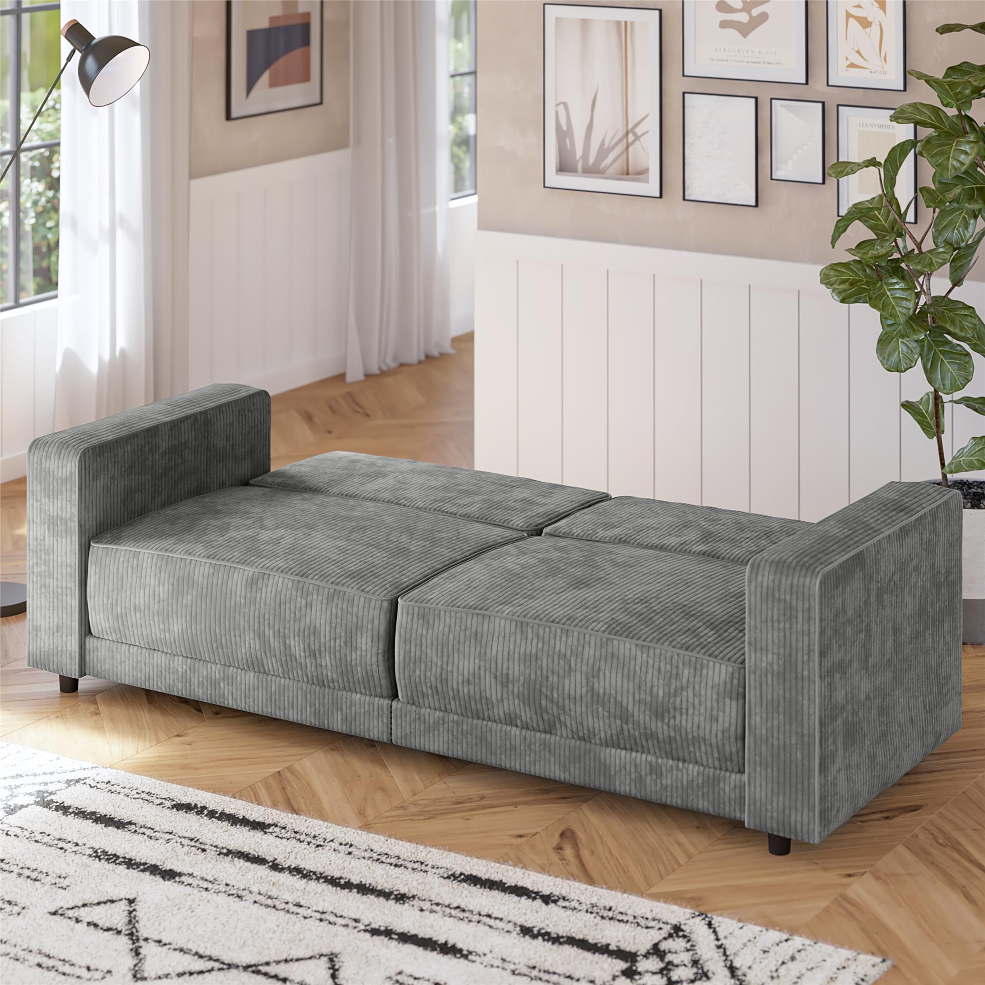 RealRooms Allie Corduroy 82" Futon Sofa Bed, Gray - Gray Corduroy - 3-Seater