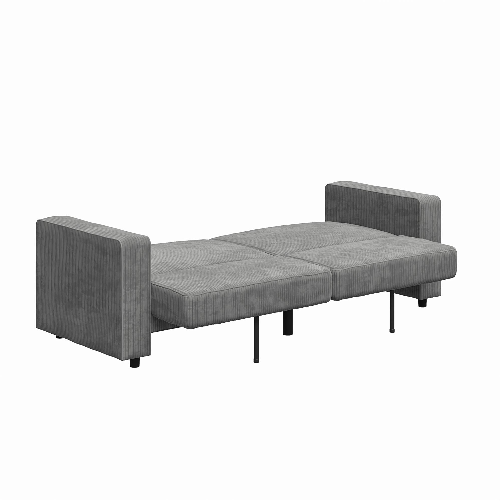RealRooms Allie Corduroy 82" Futon Sofa Bed, Gray - Gray Corduroy - 3-Seater
