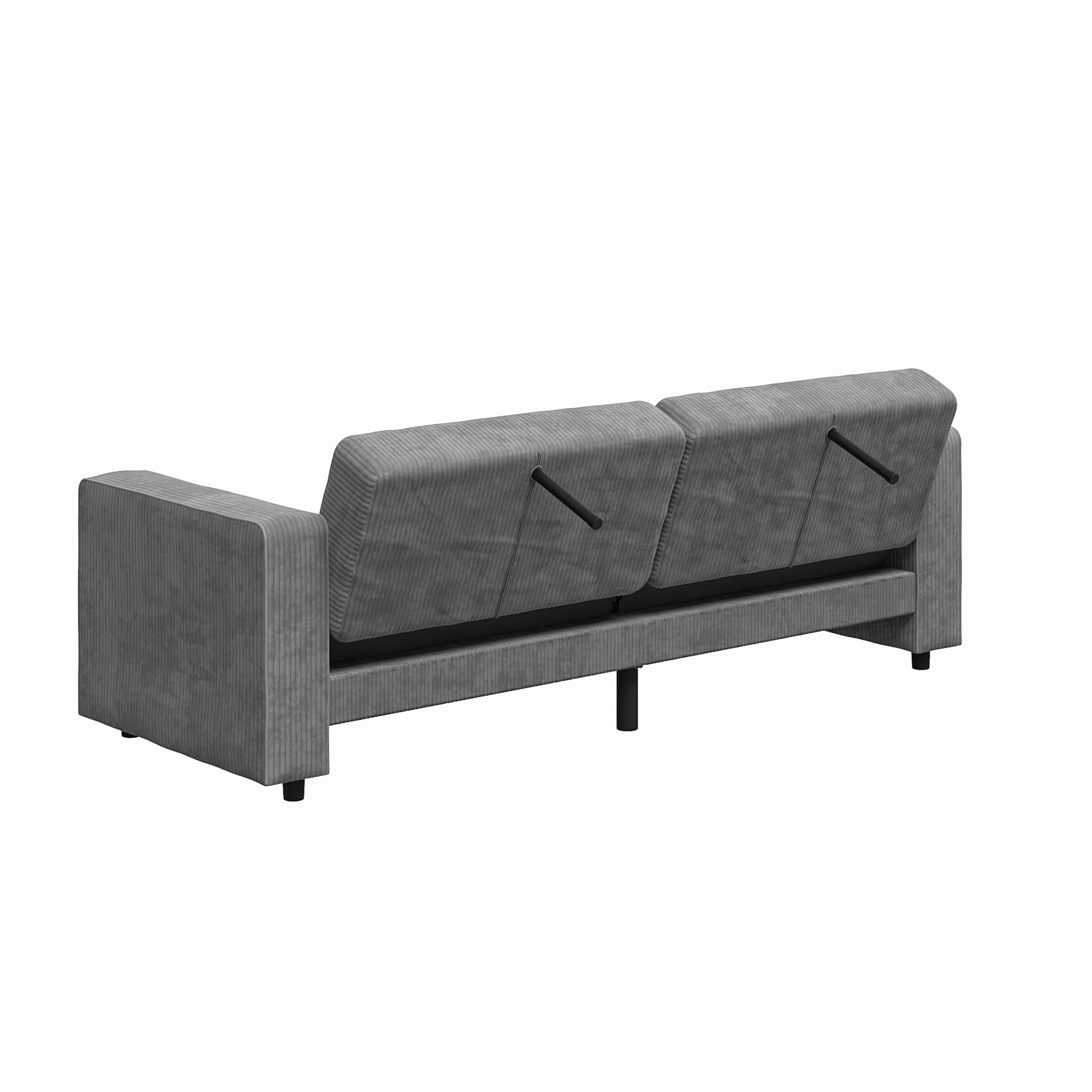 RealRooms Allie Corduroy 82" Futon Sofa Bed, Gray - Gray Corduroy - 3-Seater