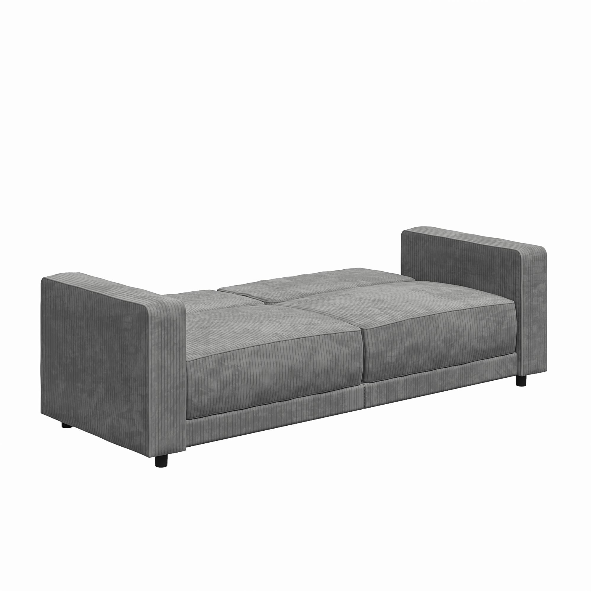 RealRooms Allie Corduroy 82" Futon Sofa Bed, Gray - Gray Corduroy - 3-Seater