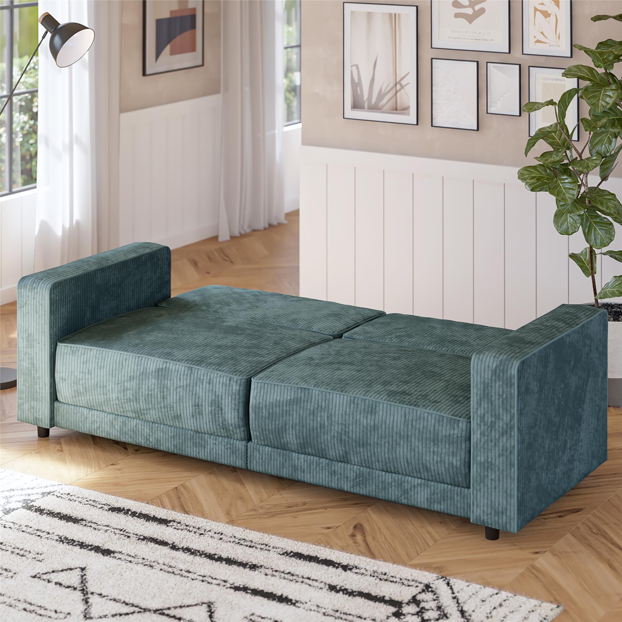 RealRooms Allie Corduroy 82" Futon Sofa Bed, Teal - Teal Corduroy - 3-Seater