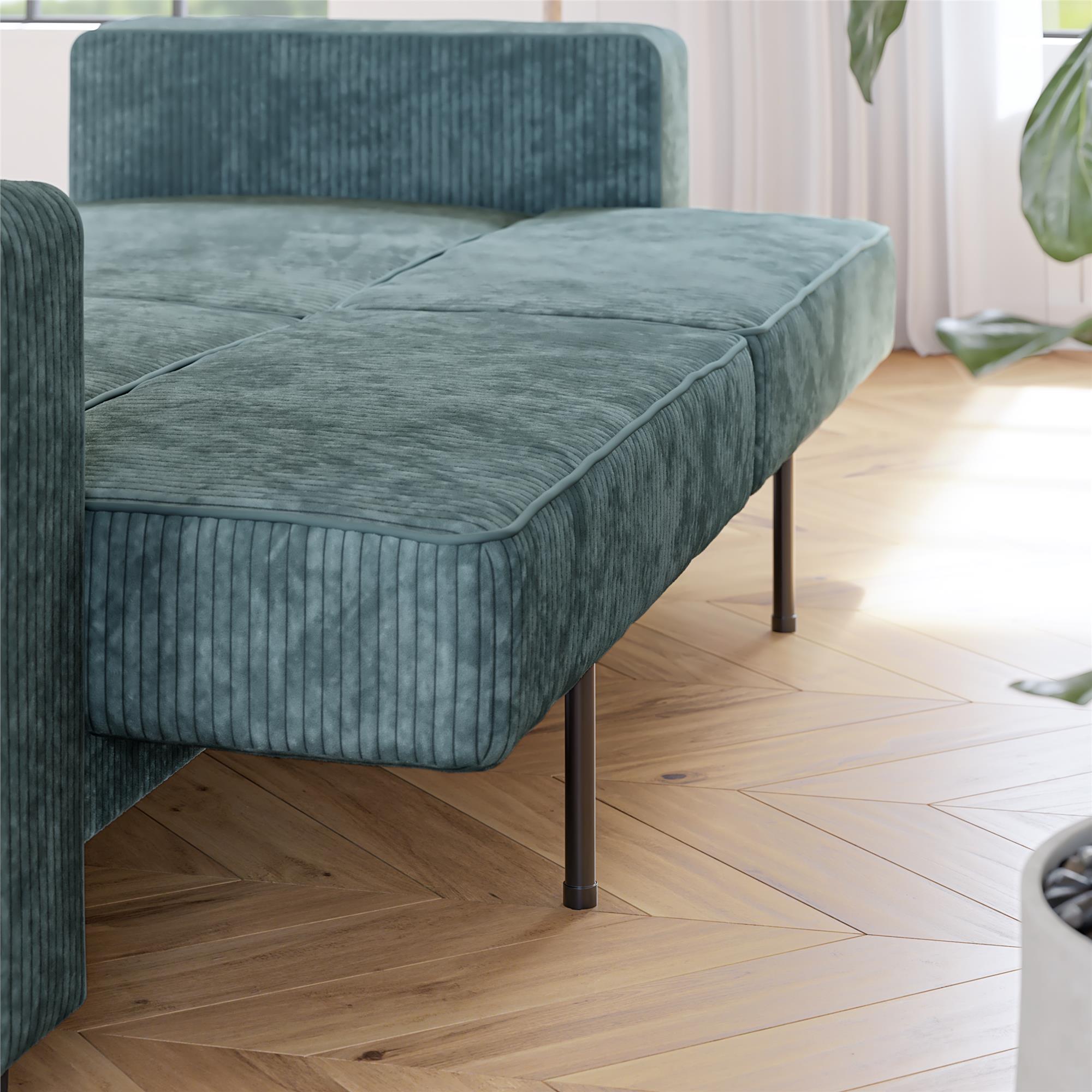 RealRooms Allie Corduroy 82" Futon Sofa Bed, Teal - Teal Corduroy - 3-Seater