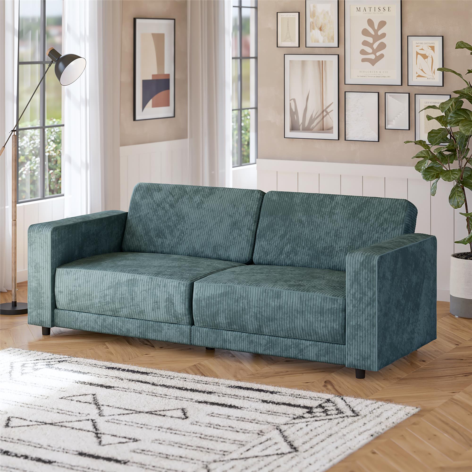 RealRooms Allie Corduroy 82" Futon Sofa Bed, Teal - Teal Corduroy - 3-Seater