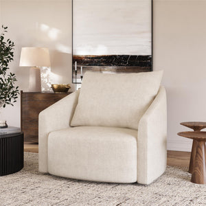 Novogratz Ines Round Swivel Accent Chair, Cream Micro Boucle - Ivory Boucle - 1-Seater