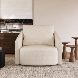 Novogratz Ines Round Swivel Accent Chair, Cream Micro Boucle - Ivory Boucle - 1-Seater