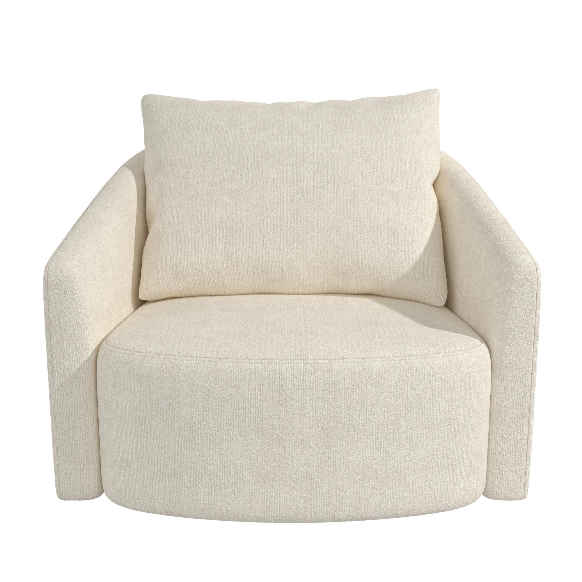 Novogratz Ines Round Swivel Accent Chair, Cream Micro Boucle - Ivory Boucle - 1-Seater