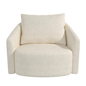 Novogratz Ines Round Swivel Accent Chair, Cream Micro Boucle - Ivory Boucle - 1-Seater