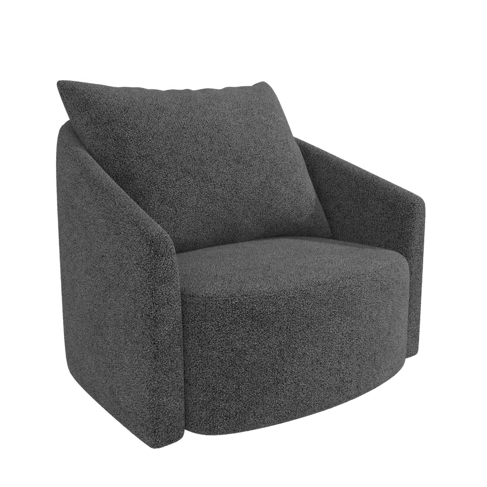 Novogratz Ines Round Swivel Accent Chair, Dark Gray Micro Boucle - Dark Gray - 1-Seater
