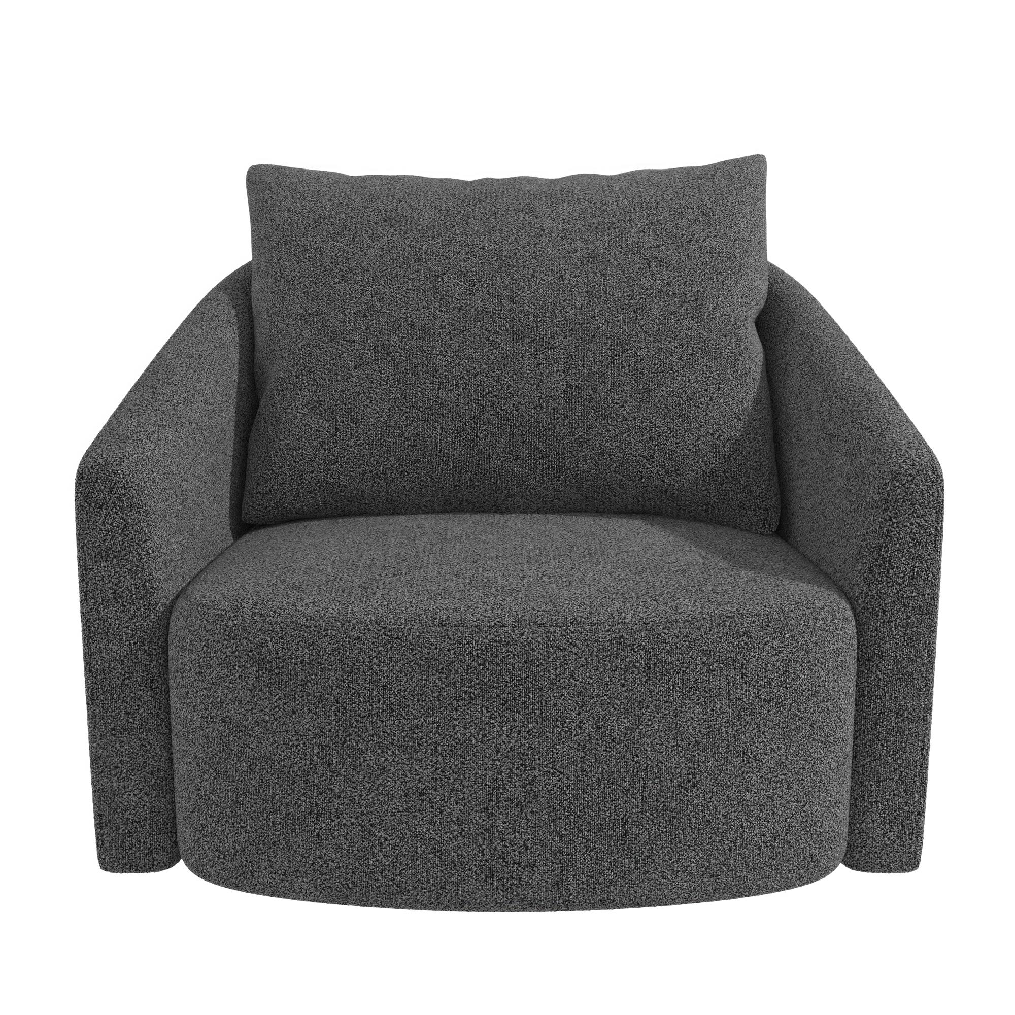 Novogratz Ines Round Swivel Accent Chair, Dark Gray Micro Boucle - Dark Gray - 1-Seater