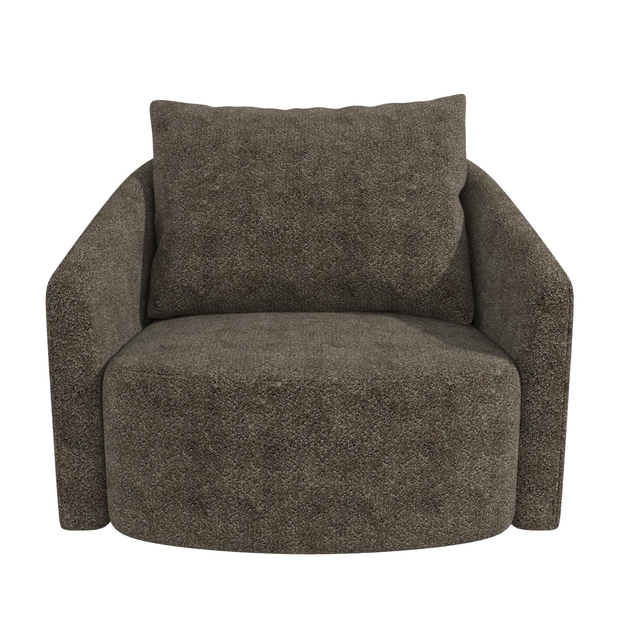 Novogratz Ines Round Swivel Accent Chair, Brown Micro Boucle - Tan - 1-Seater