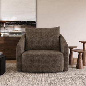 Novogratz Ines Round Swivel Accent Chair, Brown Micro Boucle - Tan - 1-Seater