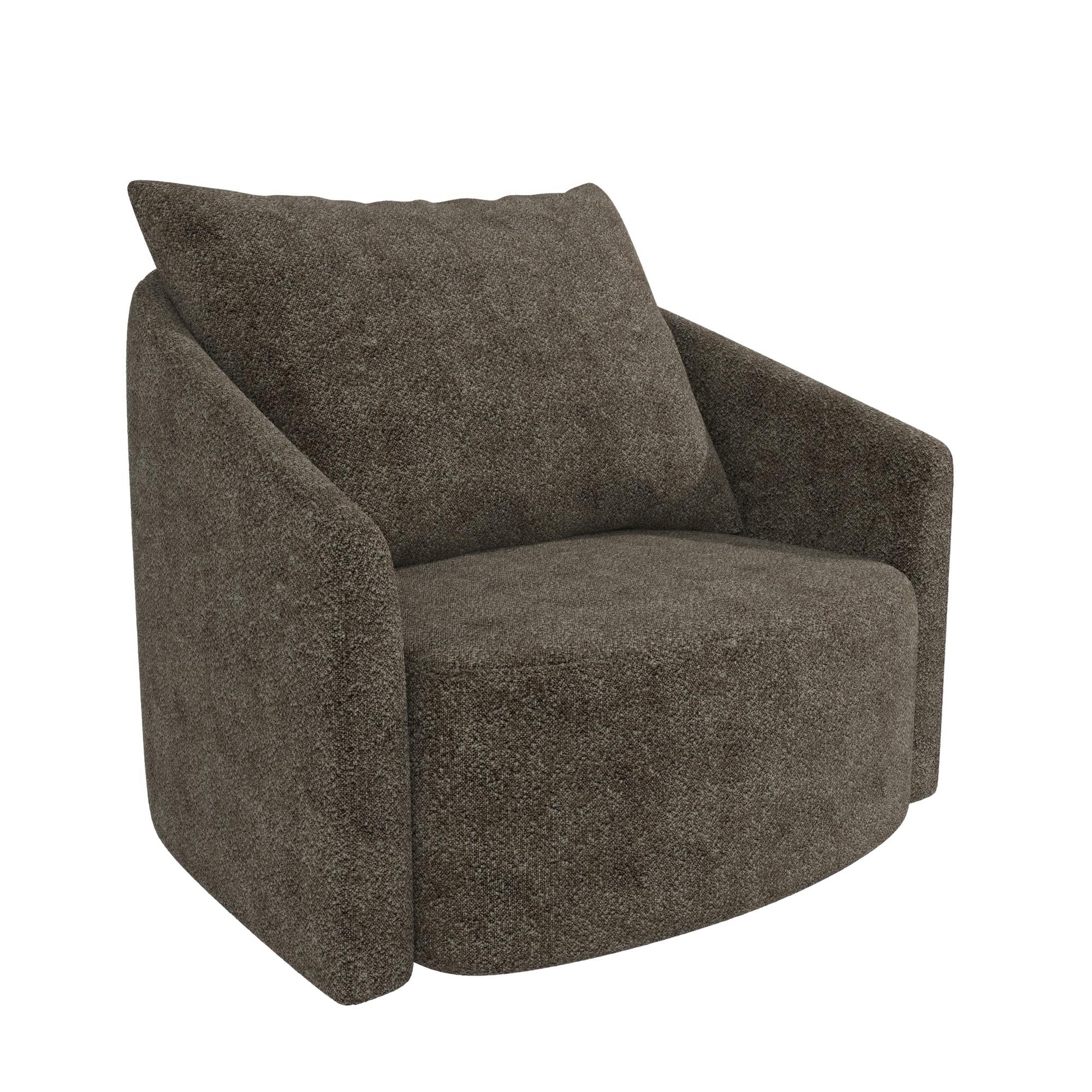 Novogratz Ines Round Swivel Accent Chair, Brown Micro Boucle - Tan - 1-Seater