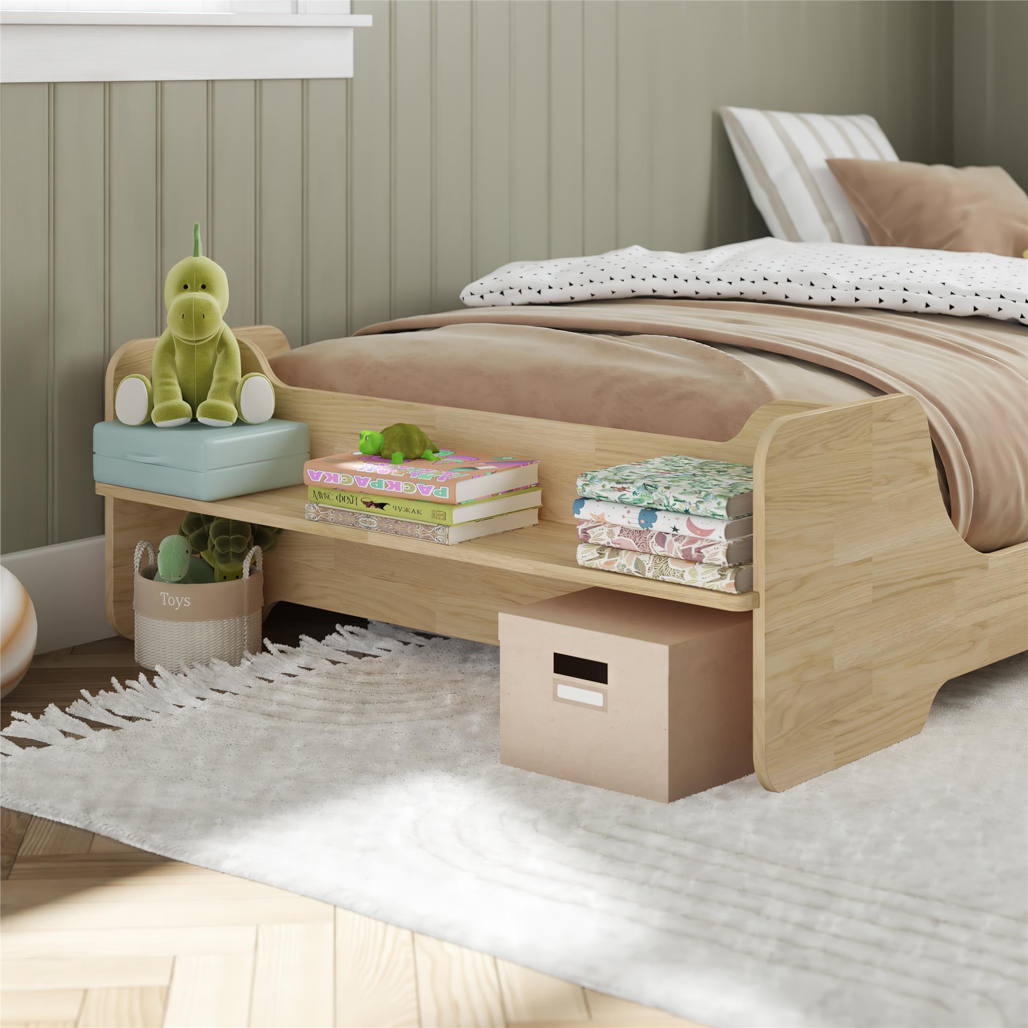 Max & Finn Murdock Montessori Floor Bed with Shelf, Twin, Natural - Natural - Twin