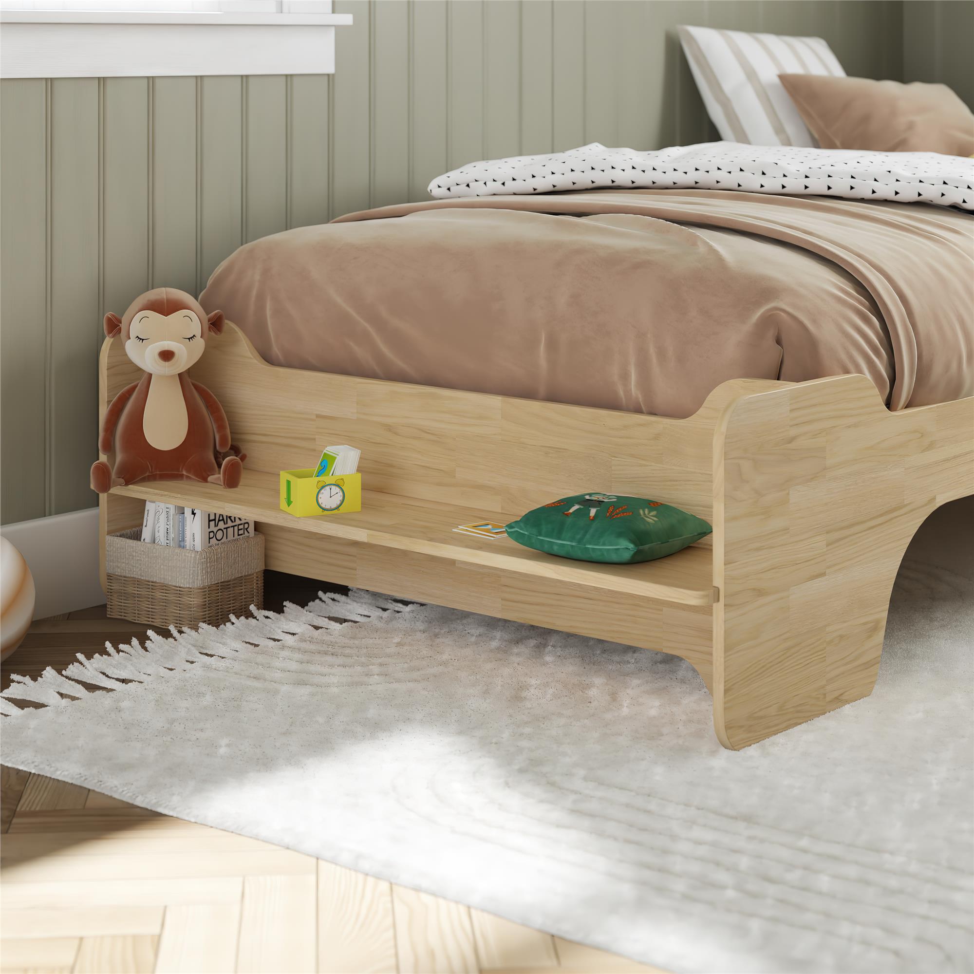 Max & Finn Murdock Montessori Floor Bed with Shelf, Twin, Natural - Natural - Twin