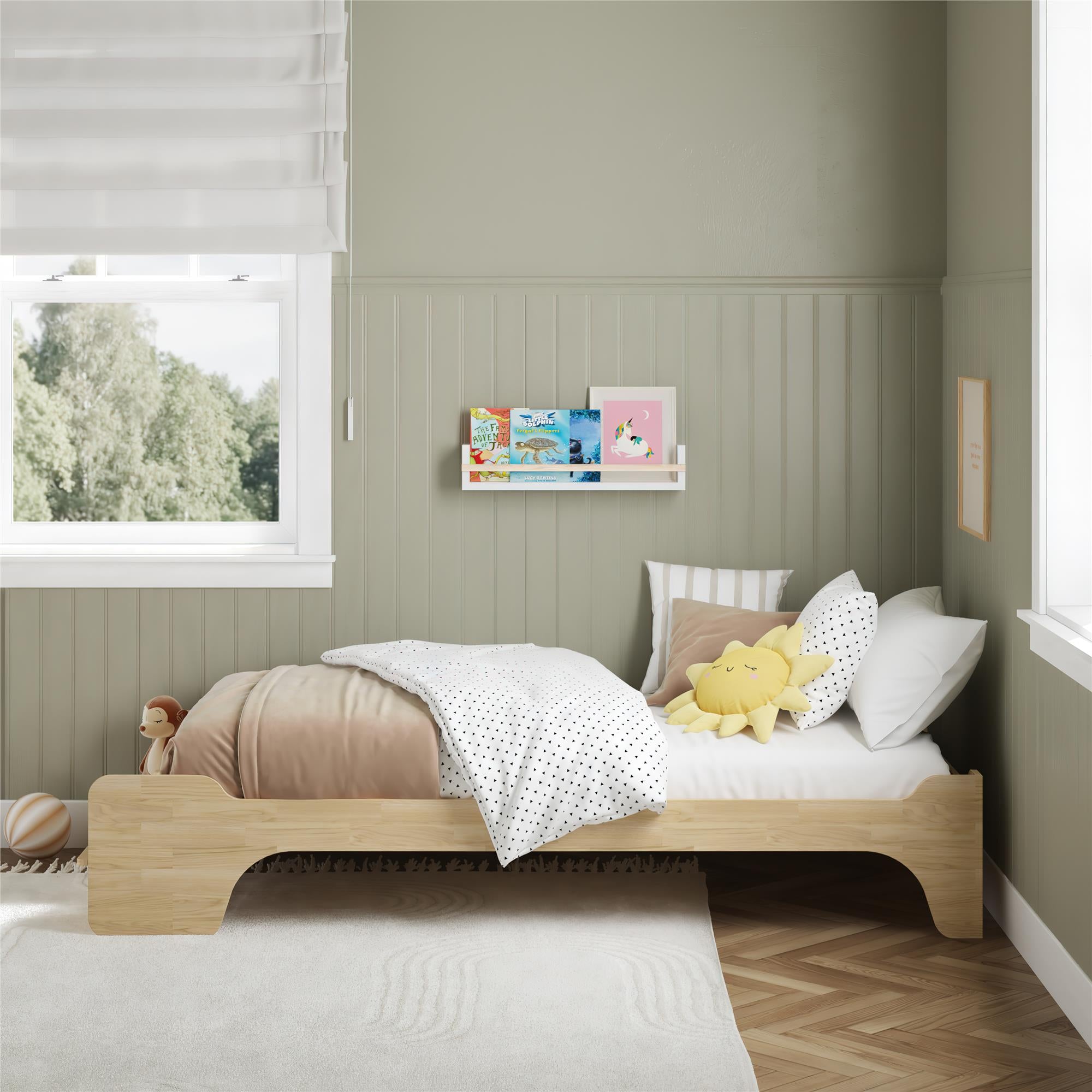 Max & Finn Murdock Montessori Floor Bed with Shelf, Twin, Natural - Natural - Twin