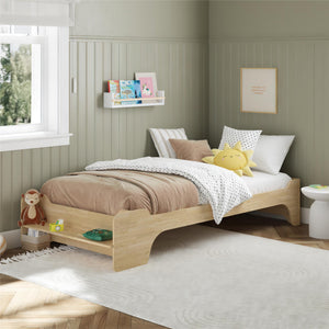 Max & Finn Murdock Montessori Floor Bed with Shelf, Twin, Natural - Natural - Twin