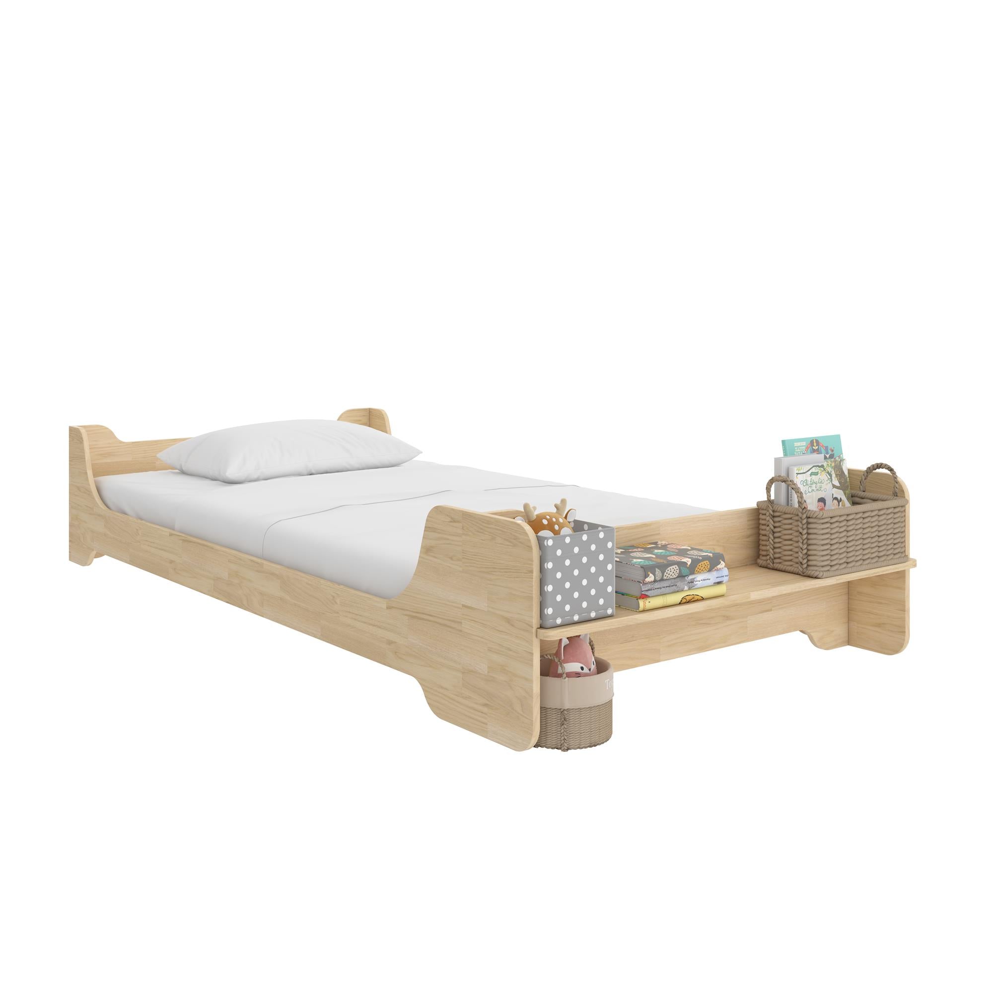 Max & Finn Murdock Montessori Floor Bed with Shelf, Twin, Natural - Natural - Twin