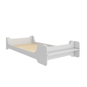 Max & Finn Murdock Montessori Floor Bed with Shelf, Twin, White - White - Twin