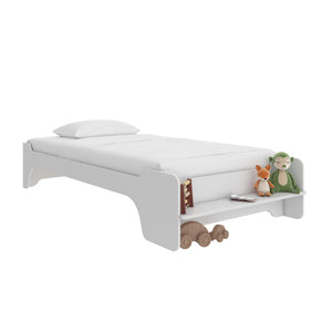 Max & Finn Murdock Montessori Floor Bed with Shelf, Twin, White - White - Twin